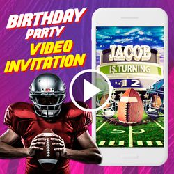 American football Birthday Party Video Invitation, sport Animated Invite Video, NFL Digital Custom Invite