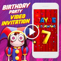 The amazing digital circus Birthday Party Video Invitation, Pomni Animated Invite Video, Pomni Digital Custom Invite