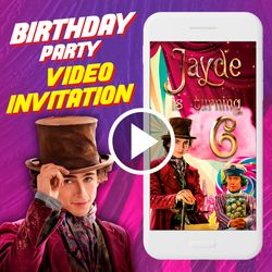 Wonka Birthday Party Video Invitation, chocolate factory Animated Invite Video, Willy Wonka Digital Custom Invite