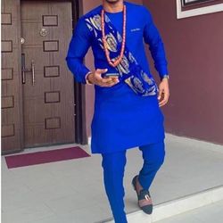 blue igbo men clothing, 2pics men sets, different sizes and colors, men wesrs, handmade wears. shirt and pants