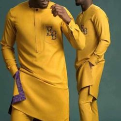 gold men clothing, 2pics men sets, different sizes and colors, men wesrs, handmade wears. shirt and pants