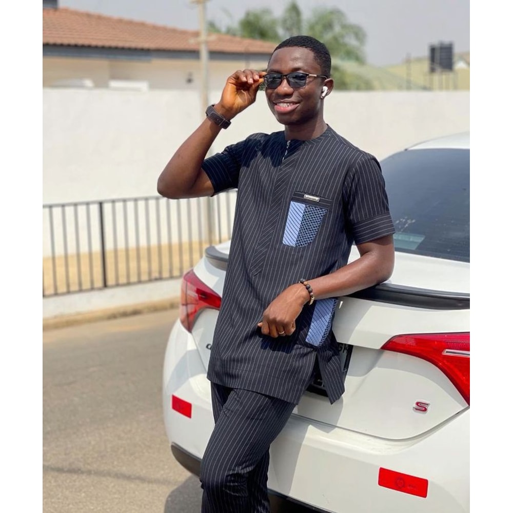 Blue Black African Men Clothing 2pics Men Sets Cotton Fabric Different Sizes And Colors Men Wesrs Wedding Suit 0