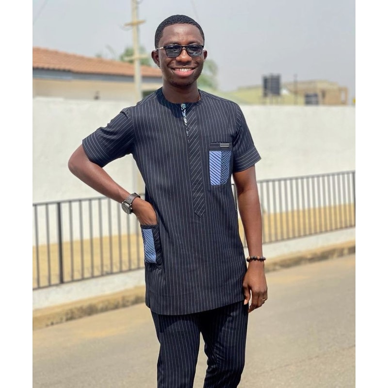 Blue Black African Men Clothing 2pics Men Sets Cotton Fabric Different Sizes And Colors Men Wesrs Wedding Suit 1