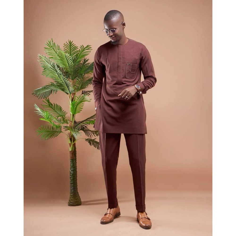 Oba African Men Clothing 2pics Men Sets Cotton Fabric Different Sizes And Colors Men Wesrs Wedding Suit 2