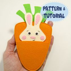 Bunny in the Carrot pocket house, PDF Pattern and Tutorial, SVG file
