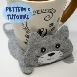 Cat mug rug (coaster), PDF Pattern and Tutorial