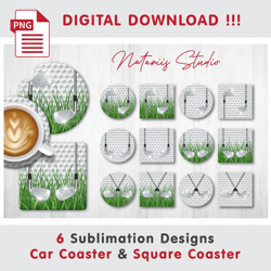 6 Realistic Golf Templates - Car Coaster Design - Sublimation Waterslade Pattern - Digital Download