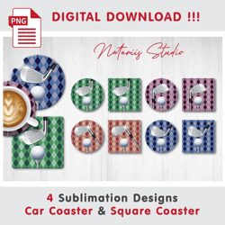 4 Realistic Golf Templates - Car Coaster Design - Sublimation Waterslade Pattern - Digital Download