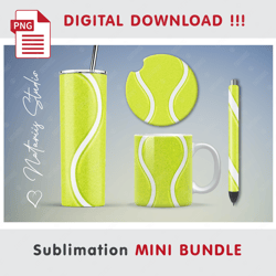 Tennis Mini BUNDLE - Sublimation designs - 20 oz Tumbler - 11 oz-15 oz Mug - Epoxy Pen - Car Coaster