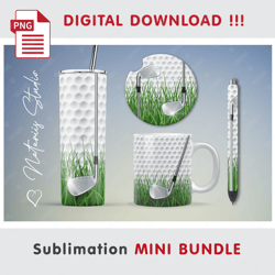 Golf Mini BUNDLE - Sublimation designs - 20 oz Tumbler - 11 oz-15 oz Mug - Epoxy Pen - Car Coaster