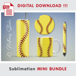 Softball Mini BUNDLE - Sublimation designs - 20 oz Tumbler - 11 oz-15 oz Mug - Epoxy Pen - Car Coaster