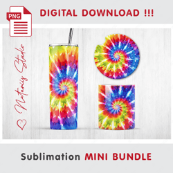 Rainbow TIE DYE Mini BUNDLE - Sublimation Templates - 20 oz Tumbler - 11 oz - 15 oz Mug - Car Coaster