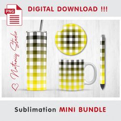 Yellow Buffalo Plaid Mini BUNDLE - Sublimation designs - 20 oz Tumbler - 11 oz-15 oz Mug - Epoxy Pen - Car Coaster