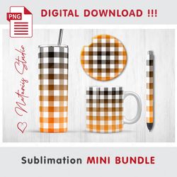 Orange Buffalo Plaid Mini BUNDLE - Sublimation designs - 20 oz Tumbler - 11 oz-15 oz Mug - Epoxy Pen - Car Coaster