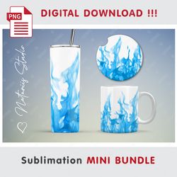 Light Blue Realistic Fire on white Mini BUNDLE - Sublimation designs - 20 oz Tumbler - 11 oz-15 oz Mug - Car Coaster