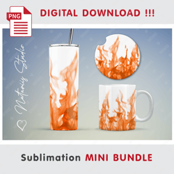Orange Realistic Fire on white Mini BUNDLE - Sublimation designs - 20 oz Tumbler - 11 oz-15 oz Mug - Car Coaster