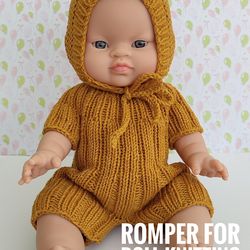 Pattern PDF Romper for doll, pattern knitting clothes for begginer, clothes Paola Reina 34cm
