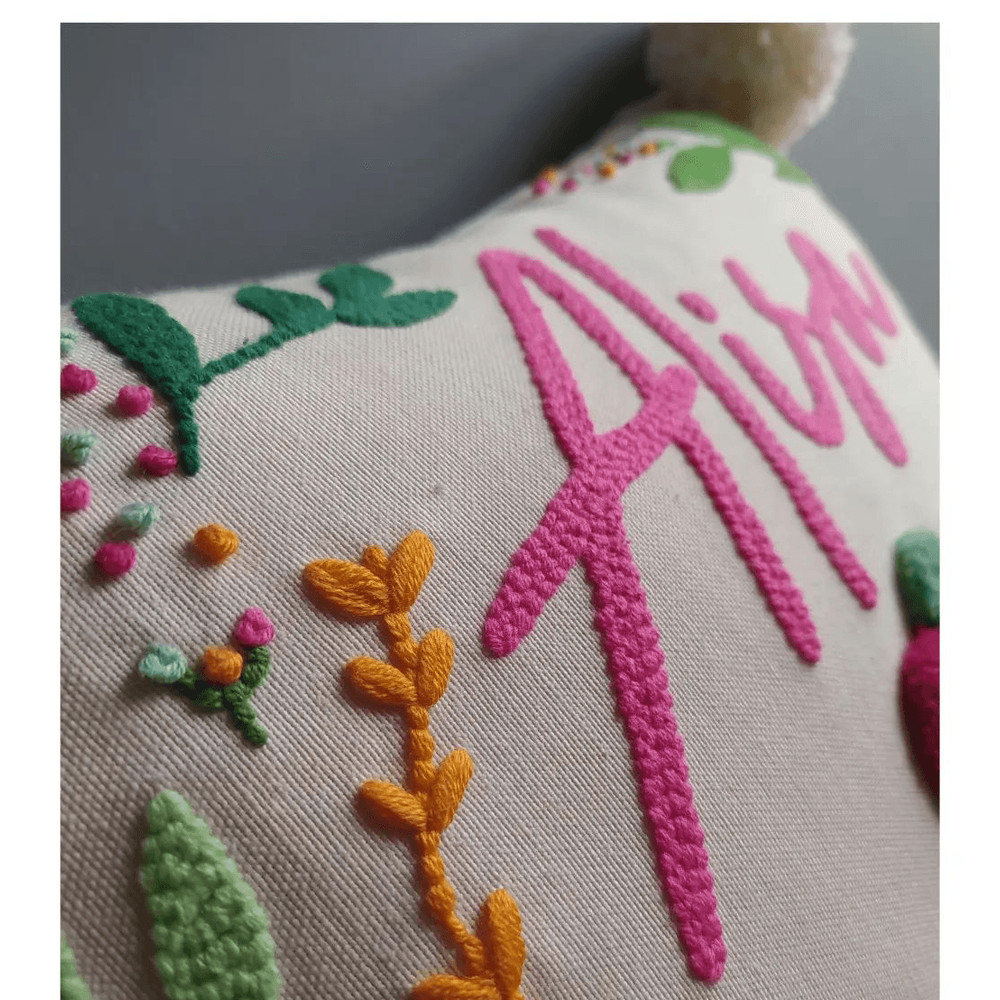 Punch Embroidery Custom Pillow Case Flower Pattern Baby Name Pillow Cover Rectangle Cushion With Po 2