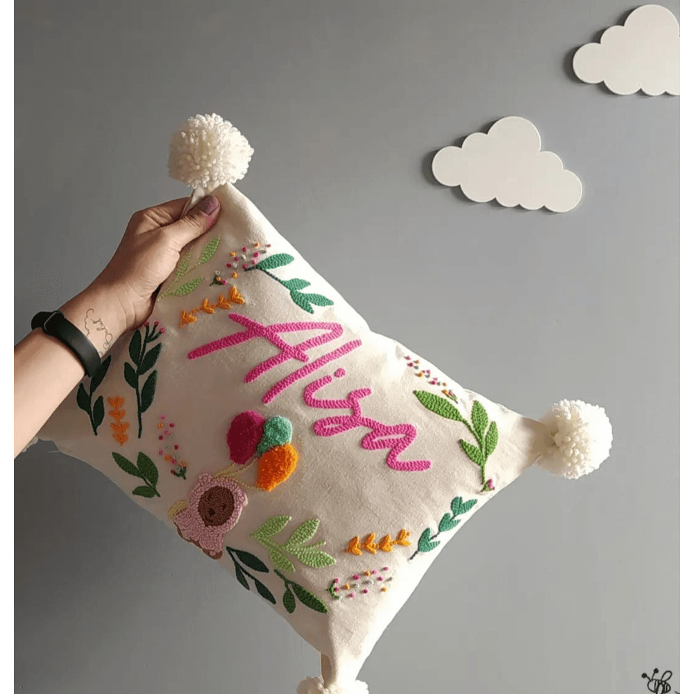 Punch Embroidery Custom Pillow Case Flower Pattern Baby Name Pillow Cover Rectangle Cushion With Po 3