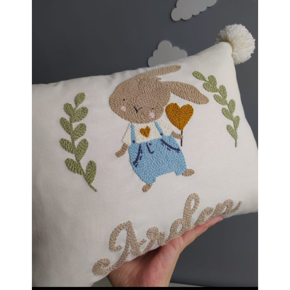 Bunny Pillow Case Custom Name Punch Needle Baby Pillows Baby Shower Gift 0