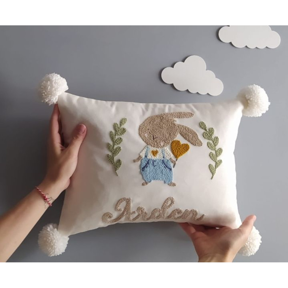 Bunny Pillow Case Custom Name Punch Needle Baby Pillows Baby Shower Gift 1