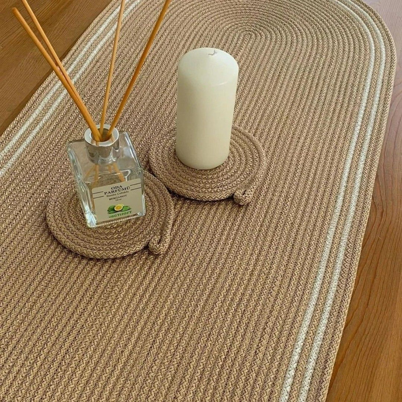 Natural Jute Oval Table Runner With Gray Edge Hand Woven Coffee Table Cloth Table Centerpiece 2