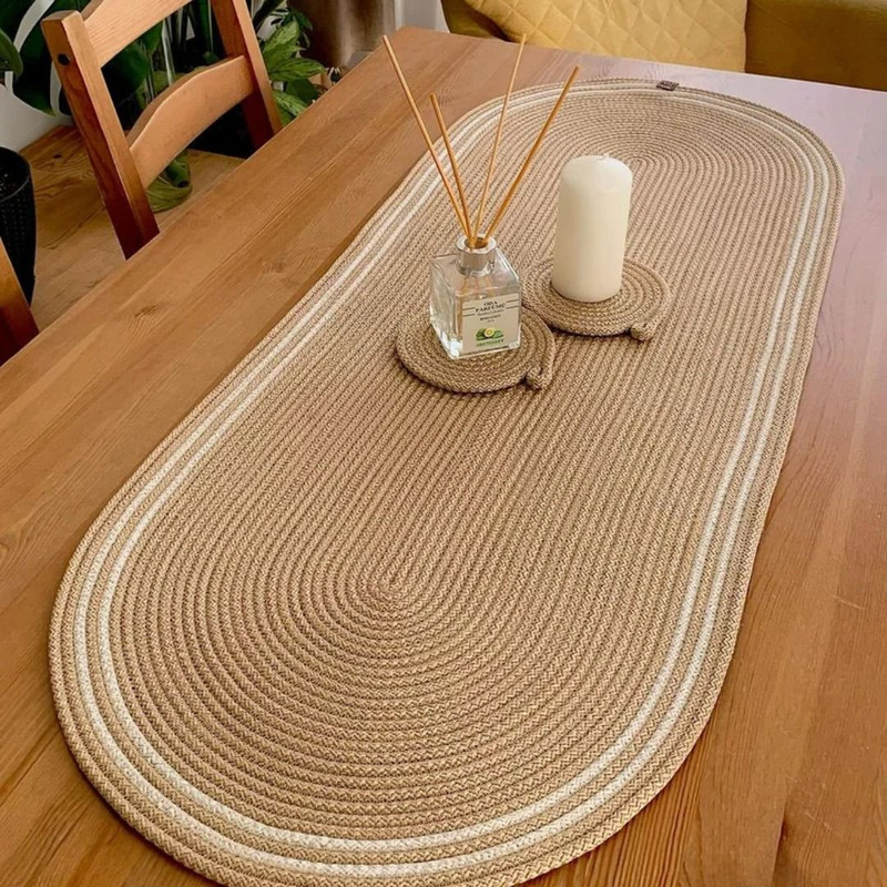 Natural Jute Oval Table Runner With Gray Edge Hand Woven Coffee Table Cloth Table Centerpiece 1
