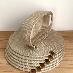 set of 6 woven boho round placemats and bread basket set - handmade rustic table decor - boho dining set