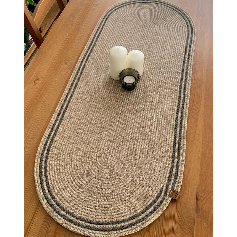 Natural Jute Oval Table Runner With Gray Edge Dining Table Decor 1
