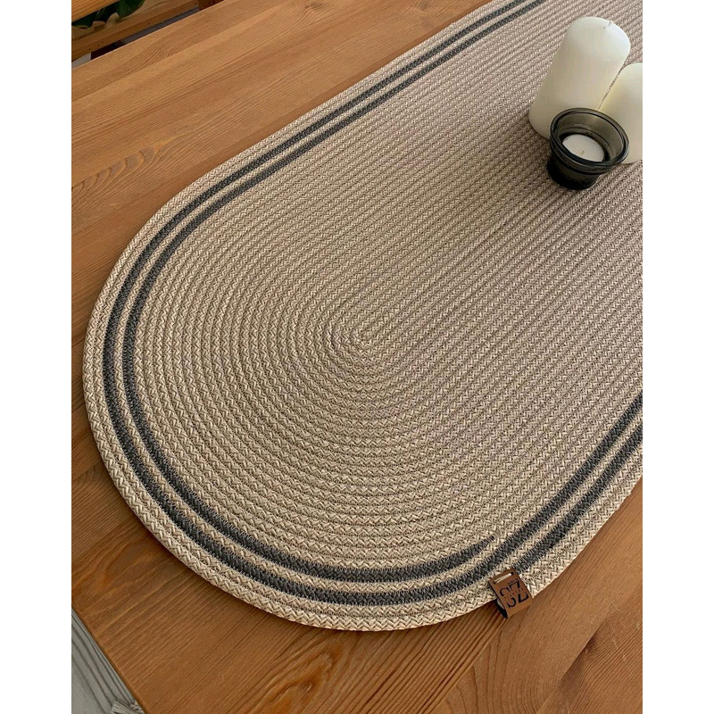 Natural Jute Oval Table Runner With Gray Edge Dining Table Decor 2