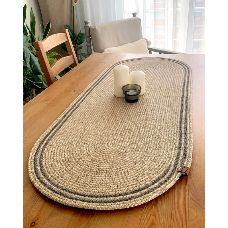 Natural Jute Oval Table Runner With Gray Edge Dining Table Decor 3