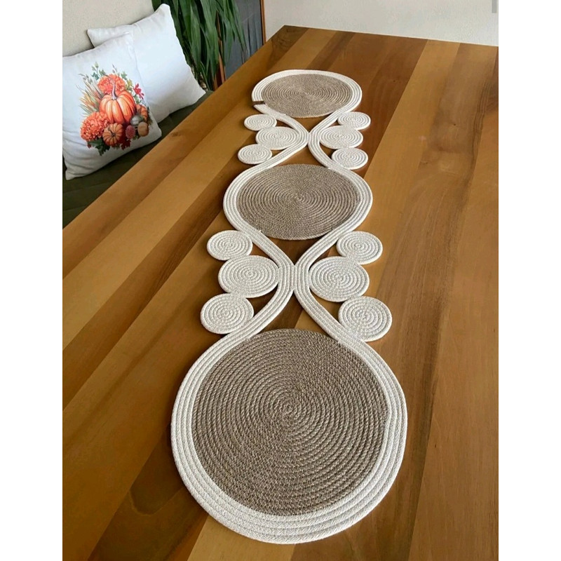 Hand Woven Jute Asymmetric Table Runner  Crochet Straw Coffee Table Cloth Rustic Bohemian Style Din 2