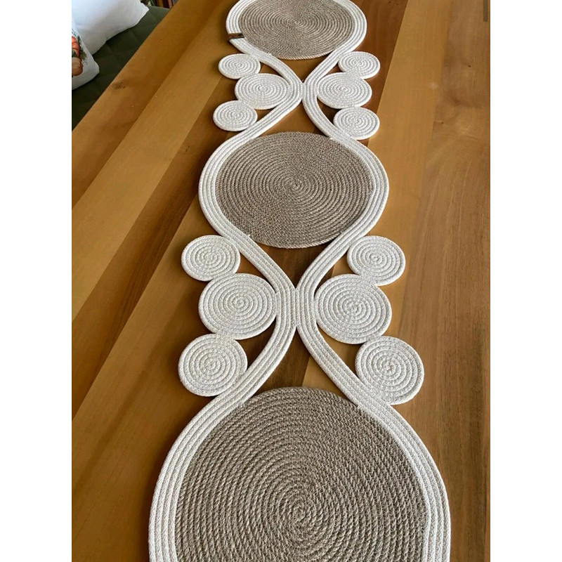 Hand Woven Jute Asymmetric Table Runner  Crochet Straw Coffee Table Cloth Rustic Bohemian Style Din 3