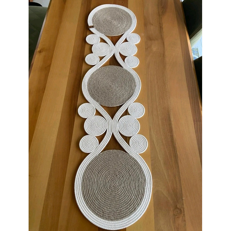 Hand Woven Jute Asymmetric Table Runner  Crochet Straw Coffee Table Cloth Rustic Bohemian Style Din 4