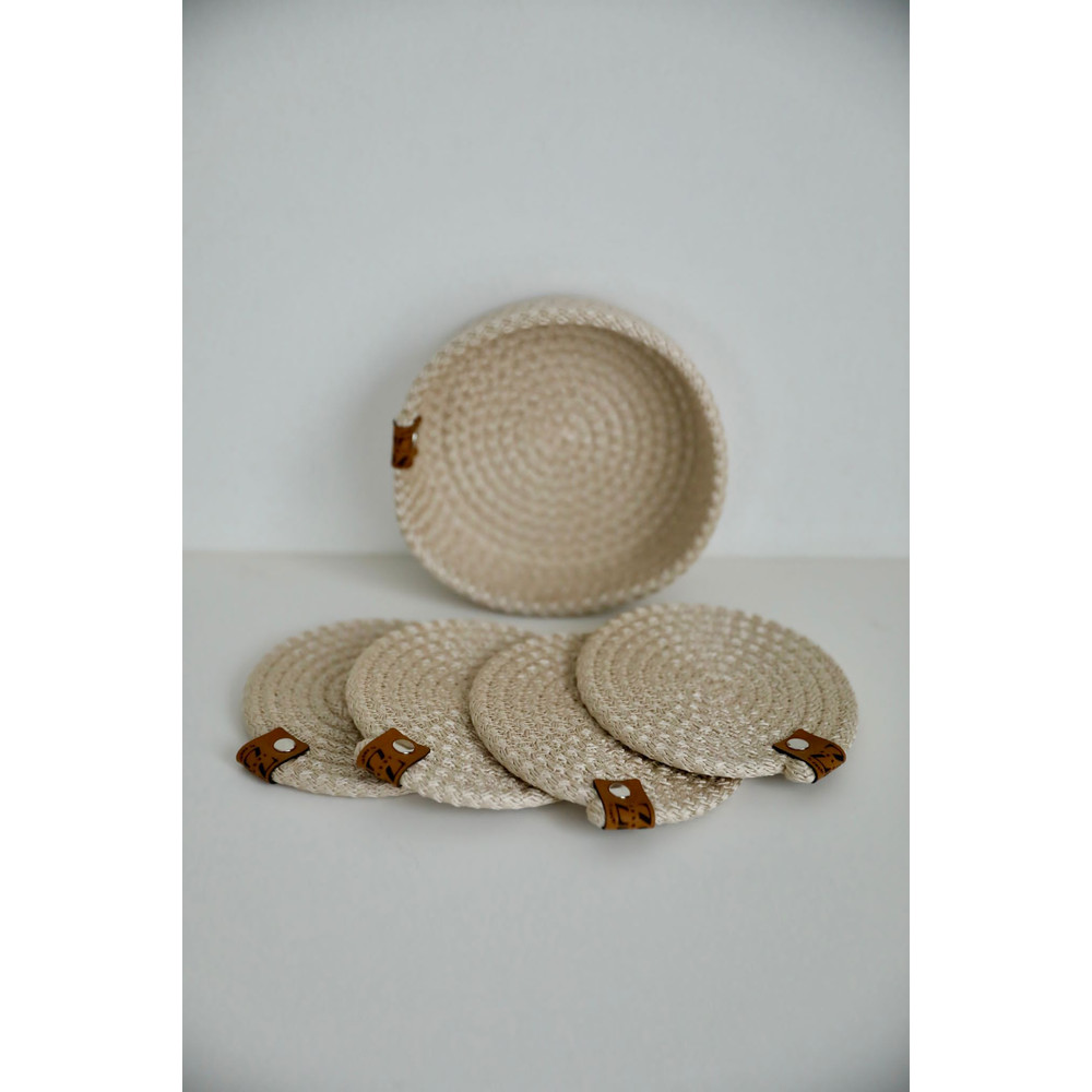 Washable Cotton Coasters With Holder Basket Woven Rope Coaster Colorful Table Coaster Dining Coffe 0