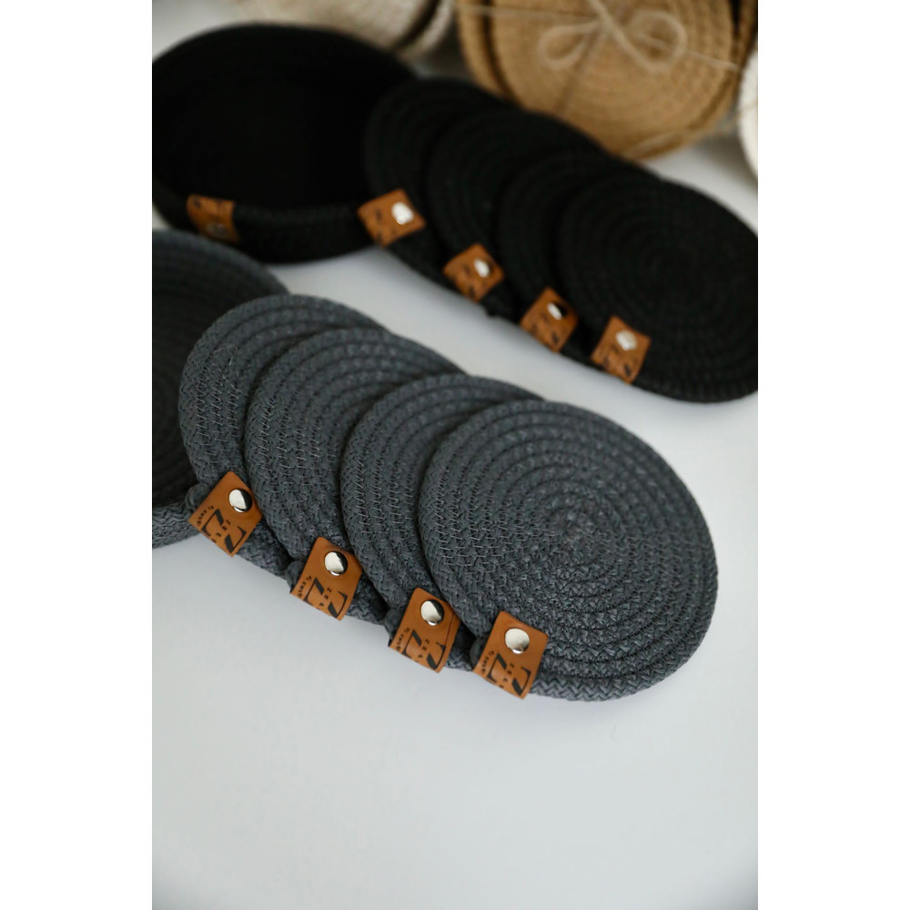 Washable Cotton Coasters With Holder Basket Woven Rope Coaster Colorful Table Coaster Dining Coffe 9