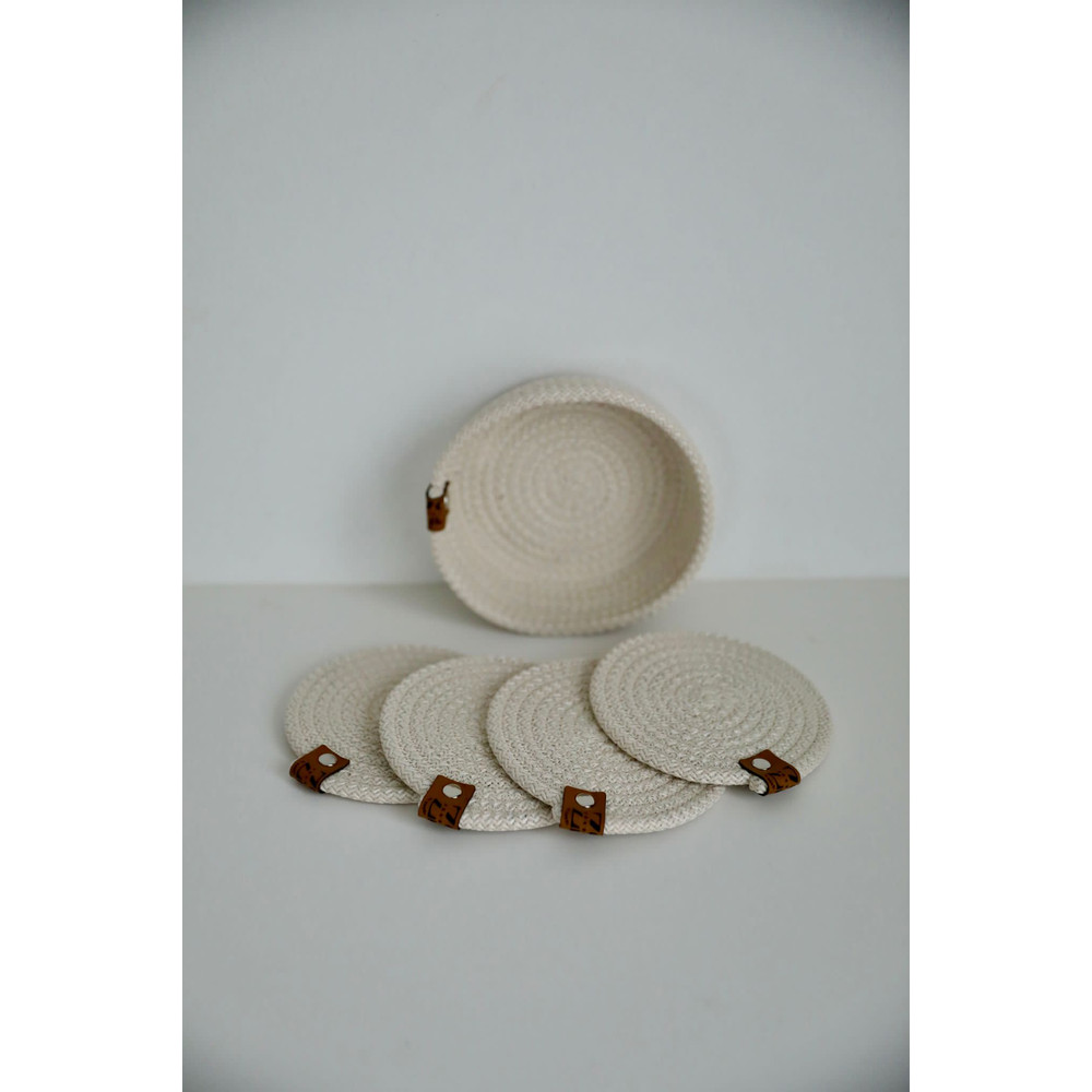 Washable Cotton Coasters With Holder Basket Woven Rope Coaster Colorful Table Coaster Dining Coffe 2