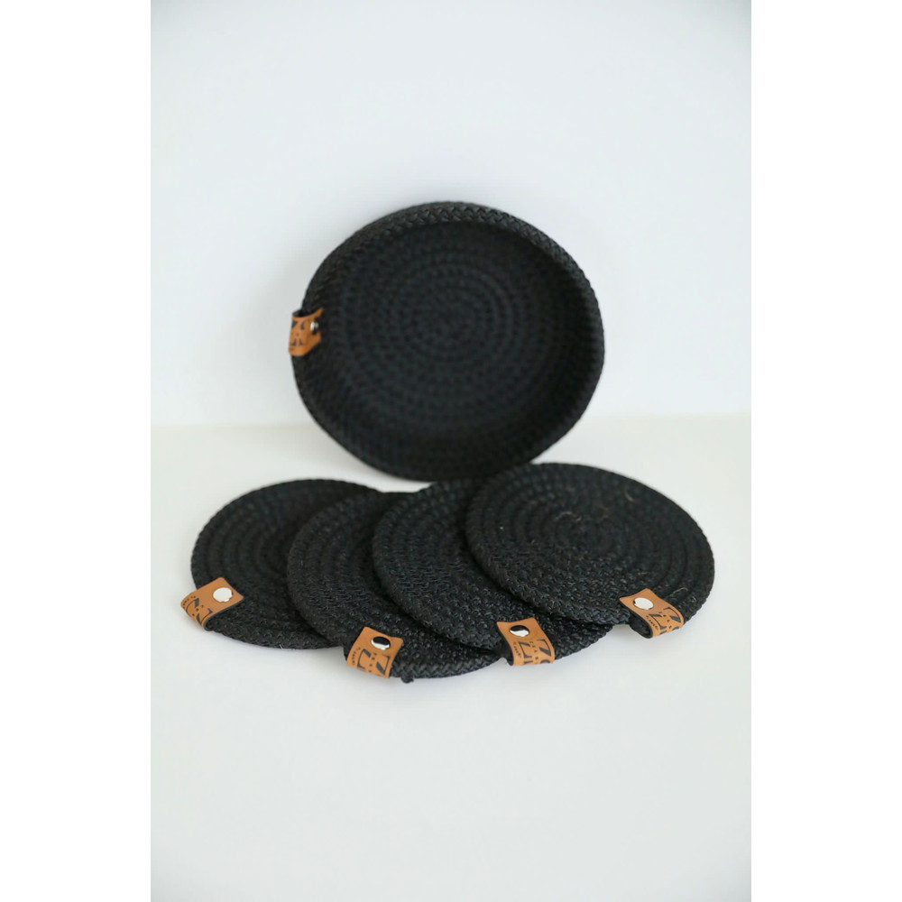 Washable Cotton Coasters With Holder Basket Woven Rope Coaster Colorful Table Coaster Dining Coffe 3