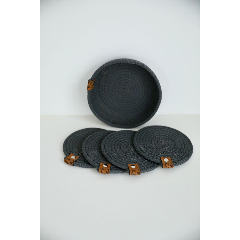 Washable Cotton Coasters With Holder Basket Woven Rope Coaster Colorful Table Coaster Dining Coffe 4