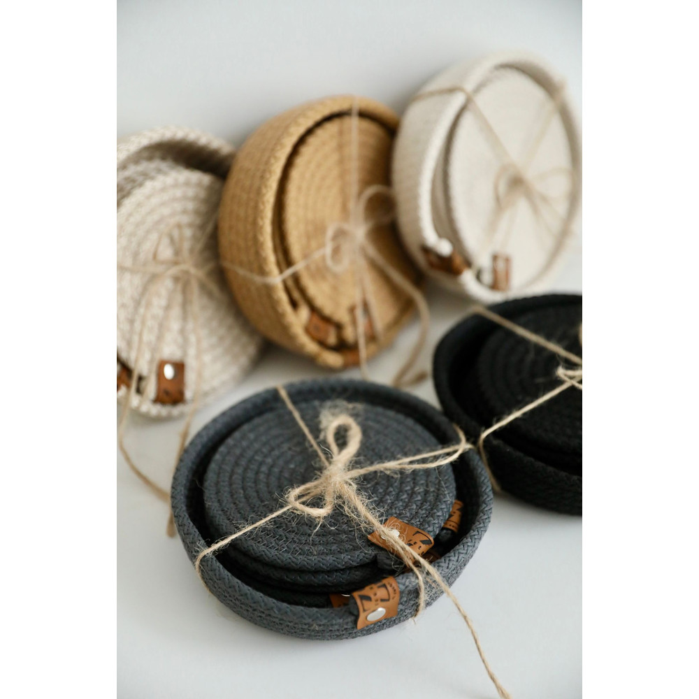 Washable Cotton Coasters With Holder Basket Woven Rope Coaster Colorful Table Coaster Dining Coffe 6