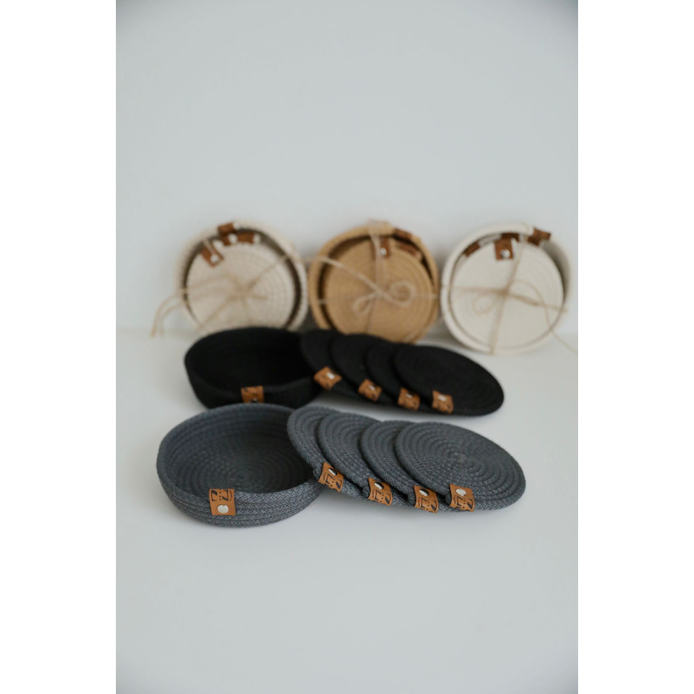 Washable Cotton Coasters With Holder Basket Woven Rope Coaster Colorful Table Coaster Dining Coffe 8