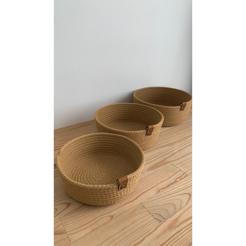 Set Of 3 Round Rope Bowls Cotton Rope Storage Baskets Organizers Multipurpose Braided Storage Bas 12