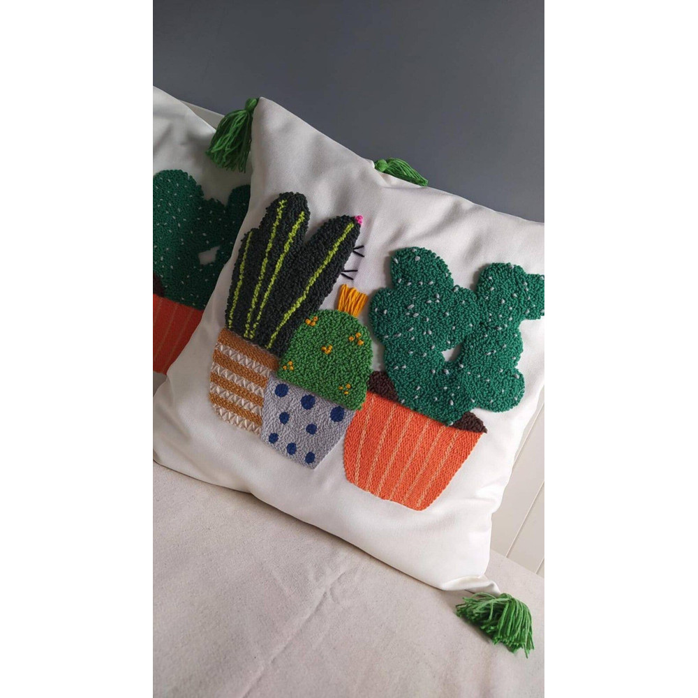 Punch Needle Pillow Cover Cactus Pillow Case Embroider Floral Pillow Cover 18x18 Housewarming Gift 1