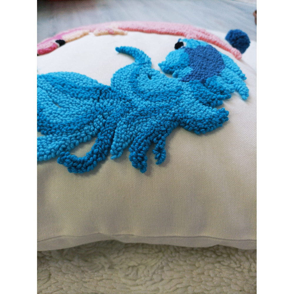 Koi Fish Punch Embroidery Pillow Cover With Pompoms Feng Shui Decorative Square Cushion Case 1