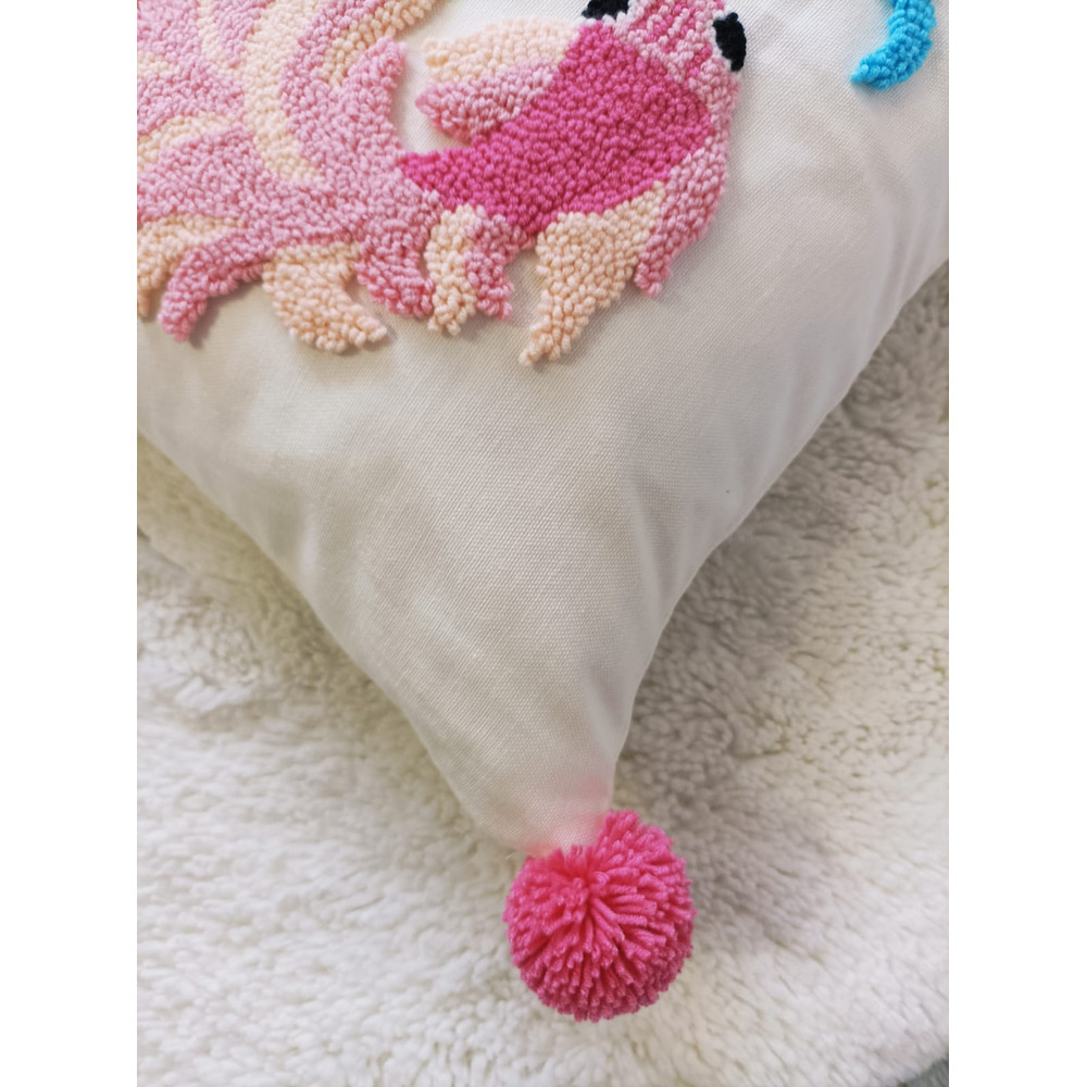 Koi Fish Punch Embroidery Pillow Cover With Pompoms Feng Shui Decorative Square Cushion Case 3