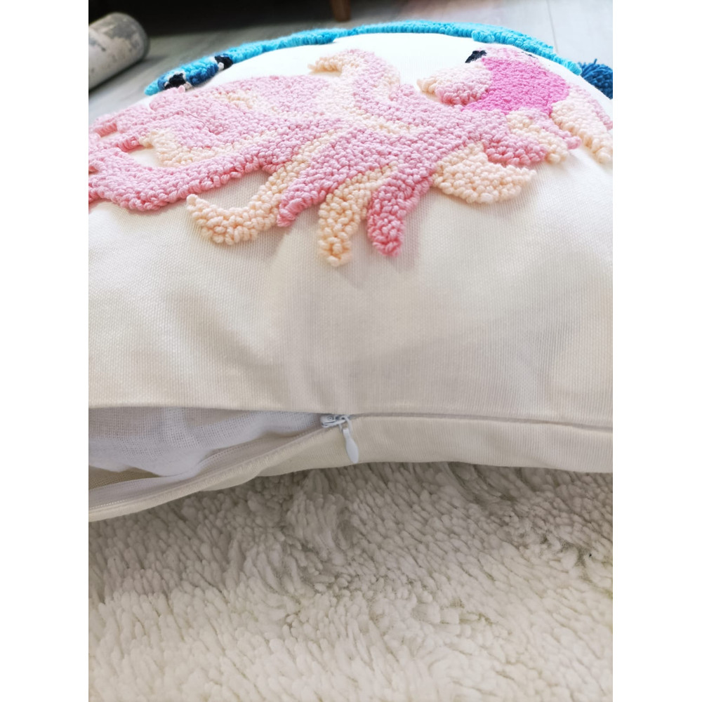 Koi Fish Punch Embroidery Pillow Cover With Pompoms Feng Shui Decorative Square Cushion Case 4