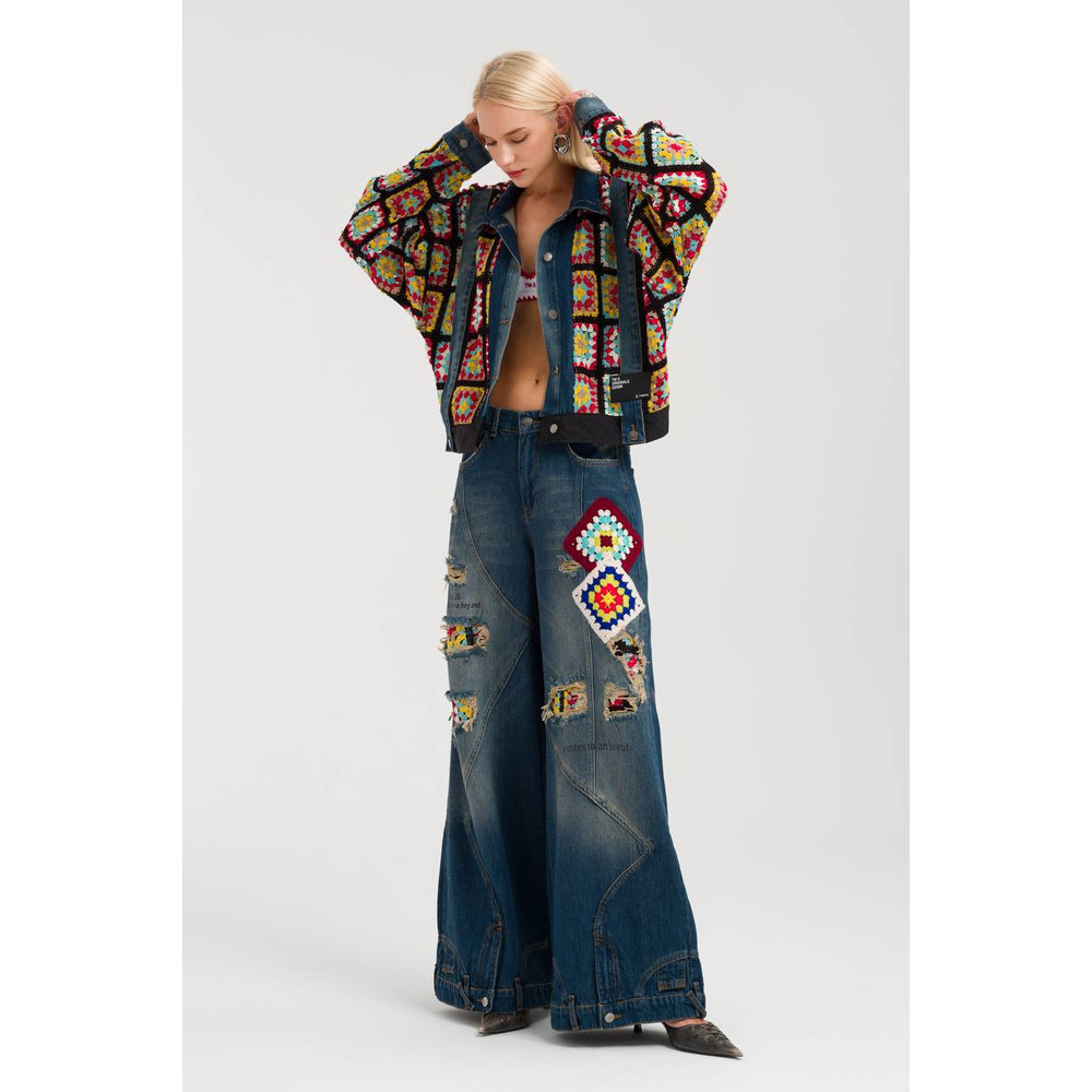 Upcyled Denim Jacket With Crochet Granny Detail Boho Denim 0