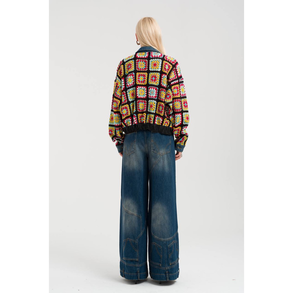 Upcyled Denim Jacket With Crochet Granny Detail Boho Denim 3