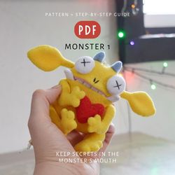 Digital Download - PDF stuffed Monster 1 toy Sewing Pattern. DIY toy tutorial.