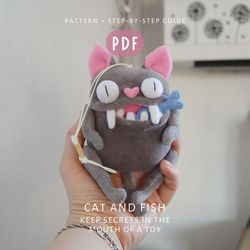 Digital Download - PDF of a Cat and Fish Toy Sewing Pattern. A DIY toy tutorial for you to follow.